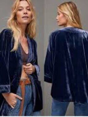 Anthropologie Esme Navy Blue Velvet Open Kimono Jacket Cardigan Size Small